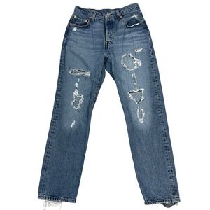 Levi's Premium 501 Jeans 28 Distressed Ripped Thrashed Grunge Straight Leg Denim